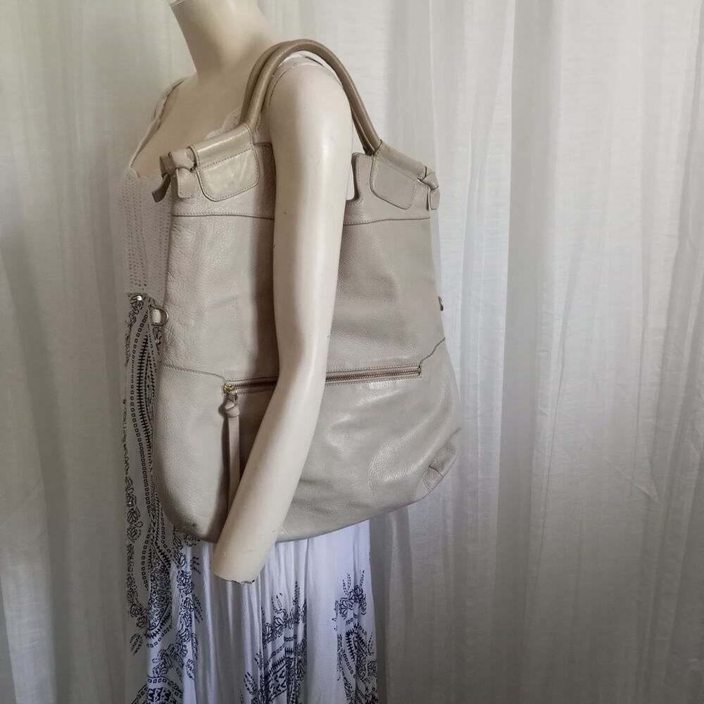 FOLEY CORINNA Leather Bag Fold Over Mid City Shoulder Tote Large Soft BONE